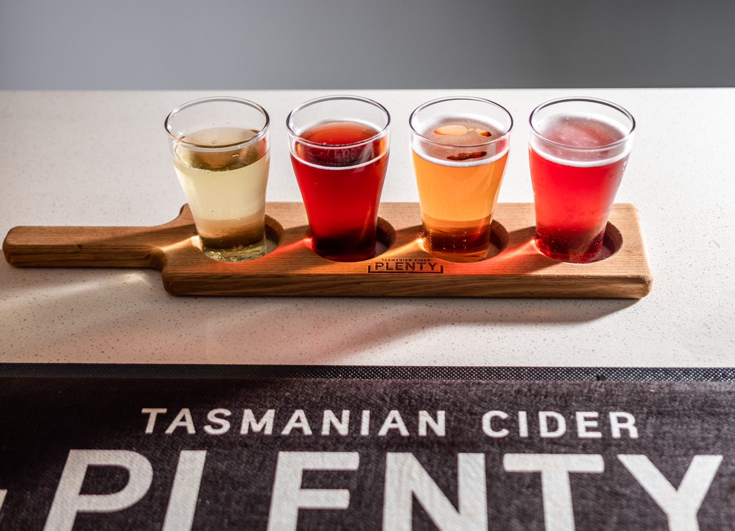 A Tasmanian cider tasting paddle
