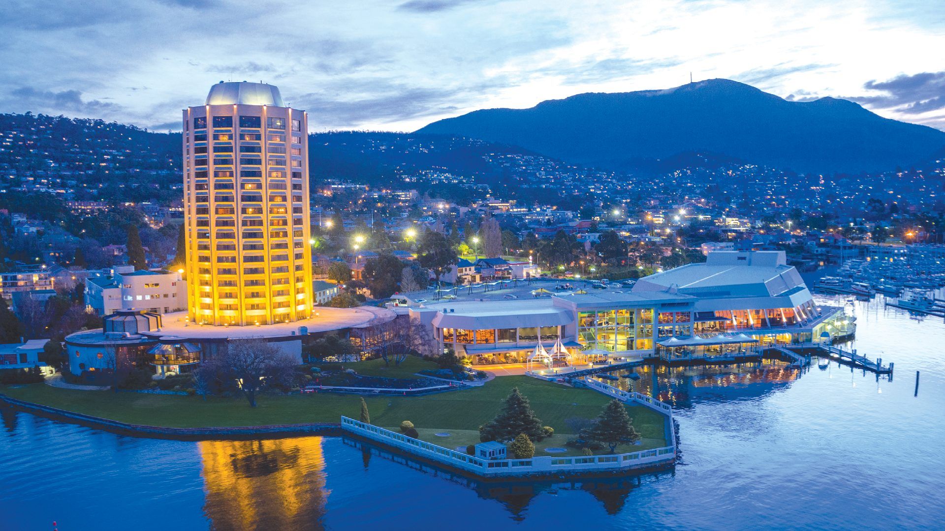 Wrest Point on the Hobart waterfront at dusk